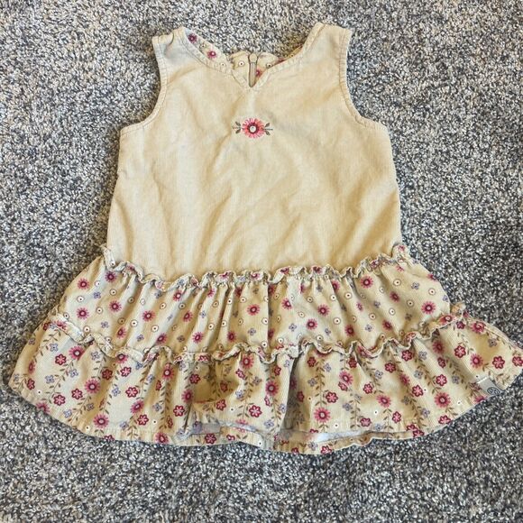 Oshkosh Girl’s 18 Months Sleeveless Corduroy Dress Ruffle Floral Hem - Picture 1 of 7